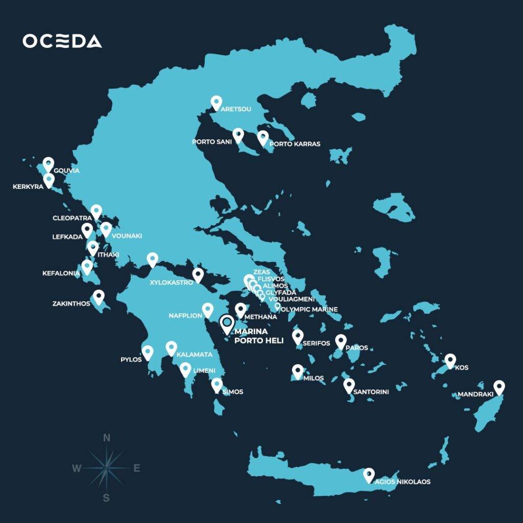 Greece yacht vacations - Docking Spots Map