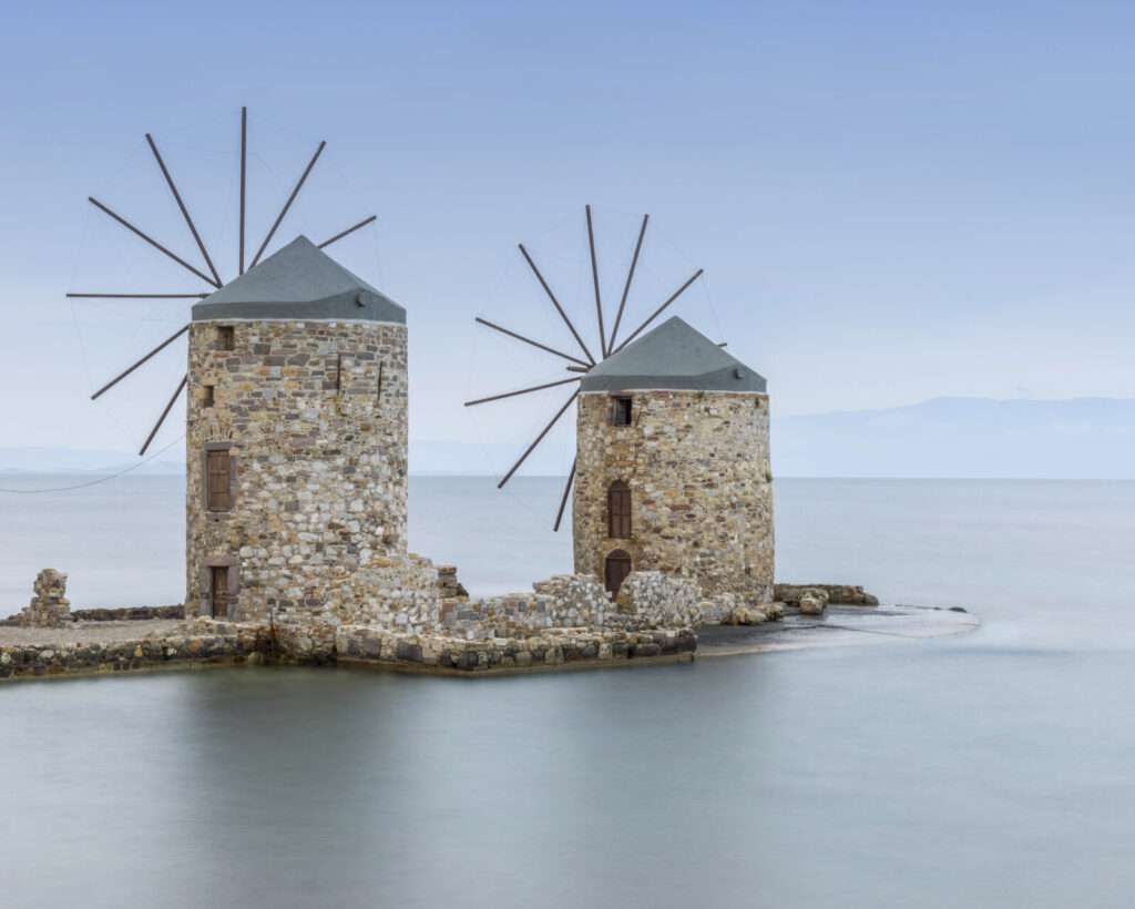 Greece Island; Chios Island Historical Windmill. Travel Concept Photo.
