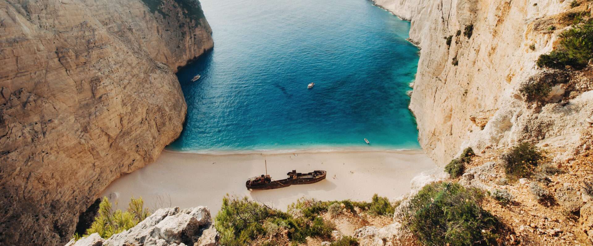 Navagio Beach. Shipwreck Bay, Zakynthos Island, Greece. View From Above.