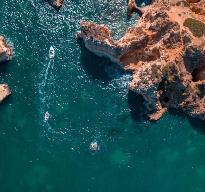 Beautiful Atlantic Beaches And Cliffs Of Algarve, Portugal On A Sunny Summer Day